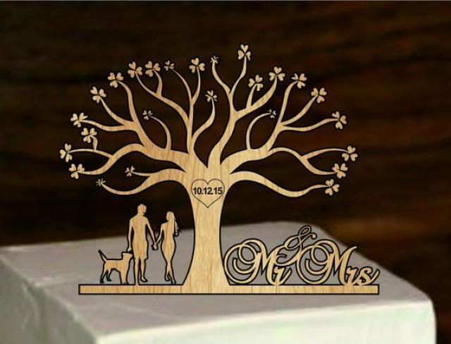 wedding photo - Rustic Wedding Cake Topper - Tree of life wedding cake topper, wedding Cake Topper, cake decor, dog and silhouette cake topper, mr and mrs