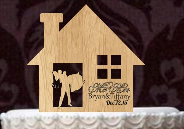 wedding photo - Custom Wedding Cake Topper Monogram Personsalized Silhouette With Your Last Name, wedding date, Rustic Wedding Cake Topper, >Bride and Groom