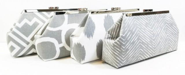 Grey Bridesmaid Clutches Wedding Party Clutch Bag - Choose Your Fabric Gray Set of 4