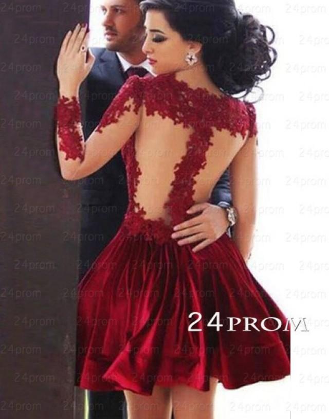 wedding photo - Red A-line Short Lace Prom Dresses, Homecoming Dresses - 24prom