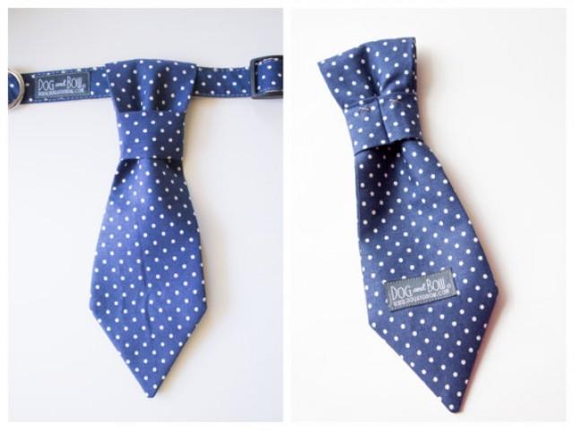 wedding photo - Navy Polka Dot Dog Tie With Collar Optional Leash by Dog and Bow