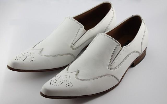 wedding photo - MENS WHITE ITALIAN LEATHER LOAFER SHOES