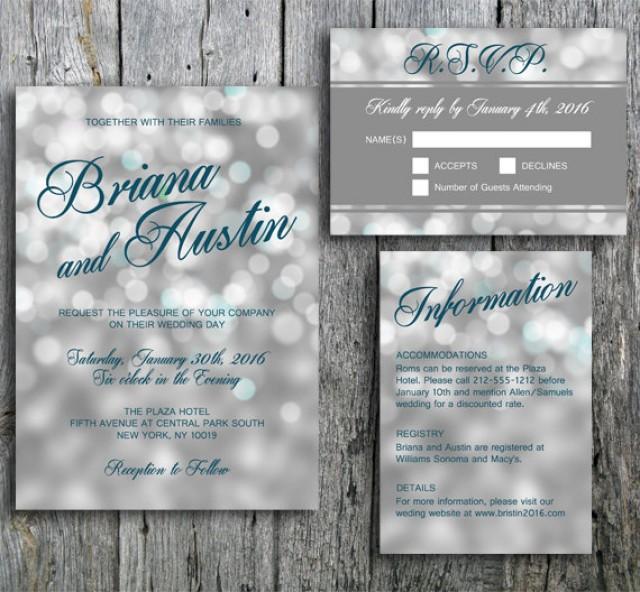 wedding photo - Winter Wedding Invitation with Bokeh Lights - Invitation, RSVP and Guest Information Card for print