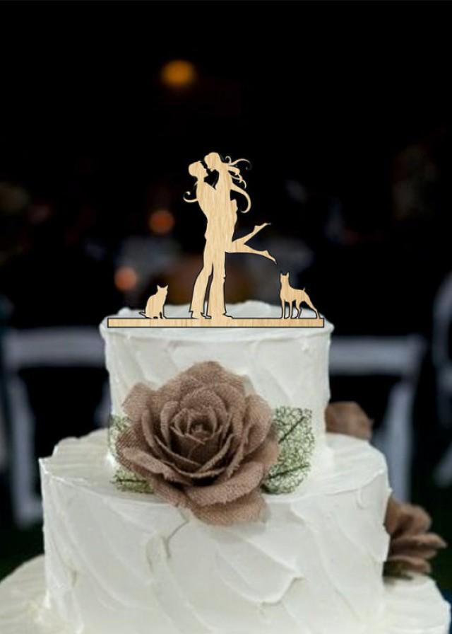 wedding photo - Wedding Cake Topper Silhouette Couple, Dog and cat Cake Topper, Bride and Groom Cake Topper - cake decor