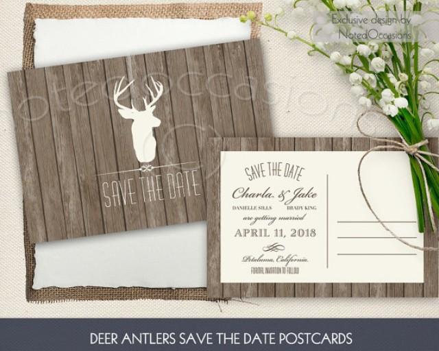 wedding photo - Rustic Deer Antler Save the Date Card or Postcard Printable Wedding Save the Date Printable DIY Barn Wood Country Wedding Digital Printable