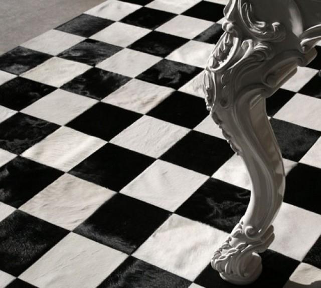wedding photo - GENUINE CHECKERS BLACK AND WHITE COMBINATION PATCHWORK COWHIDE RUG BY ZAPPRIX (TM)