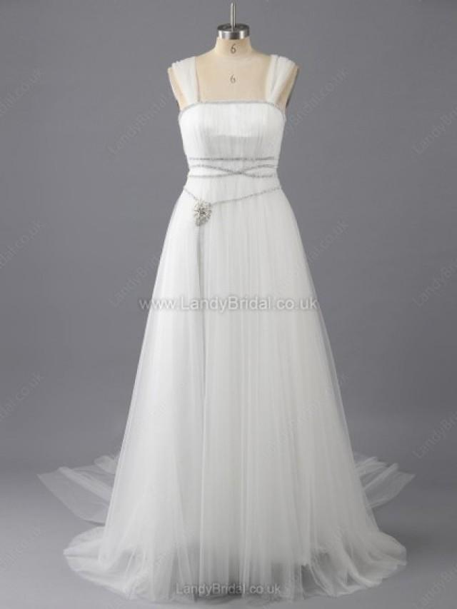 wedding photo - UK A-line Tulle Sweep Train Pearl Detailing Wedding Dresses