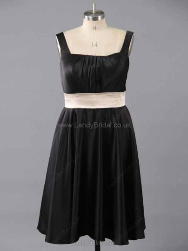 wedding photo - UK A-line Satin Square Neckline Tea-length Sashes / Ribbons Bridesmaid Dresses