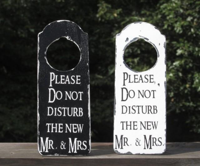 wedding photo - Please, Do not disturb the new Mr. and Mrs.© / Rustic Distressed Painted Wood / Wedding Night / Door Hanger / Choice of Colors / Heart Tag