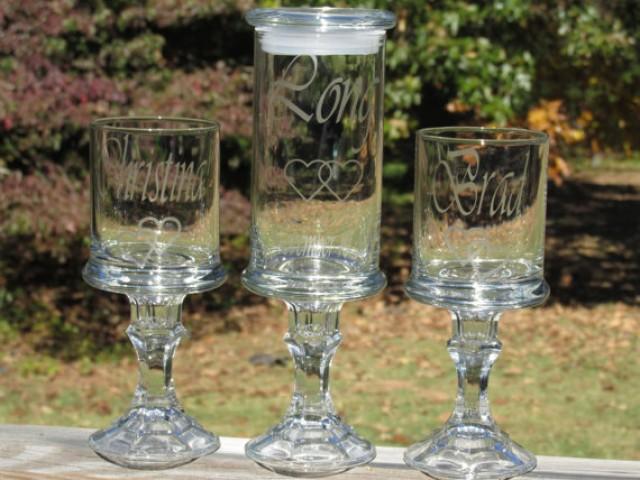 wedding photo - Unity Wine Ceremony Set / Personalized / Apothecary / Etched Toasting Glasses / Linked Hearts / Wine Ceremony / Choice of Fonts