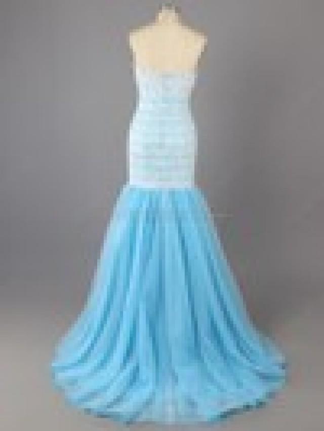 wedding photo - Canada Trumpet/Mermaid Sweep Train Tulle Strapless Lace Prom Dresses