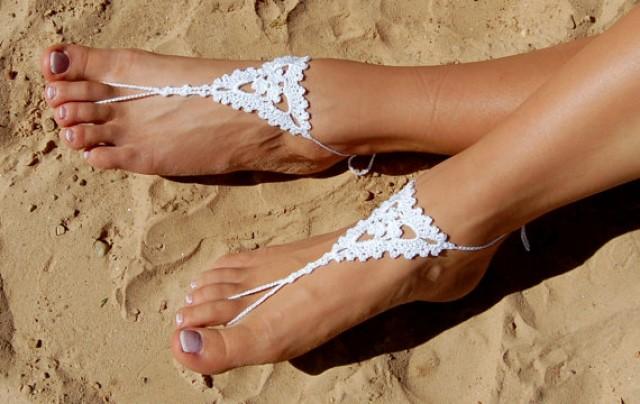 wedding photo - Crochet Barefoot Sandals, Beach Shoes, Wedding Accessories, Nude Shoes, Yoga socks, Foot Jewelry
