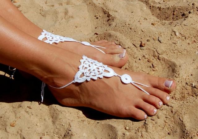 wedding photo - Crochet Barefoot Sandals, Beach Shoes, Wedding Accessories, Nude Shoes, Yoga socks, Foot Jewelry