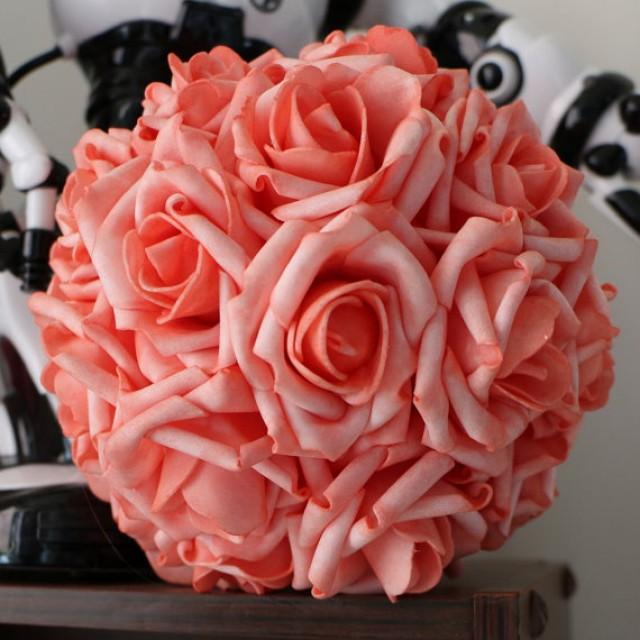 wedding photo - 100 pcs Coral Rose Heads Life Like Flowers For Flower Kissing Balls Wedding Ceremony Decor Table Centerpieces