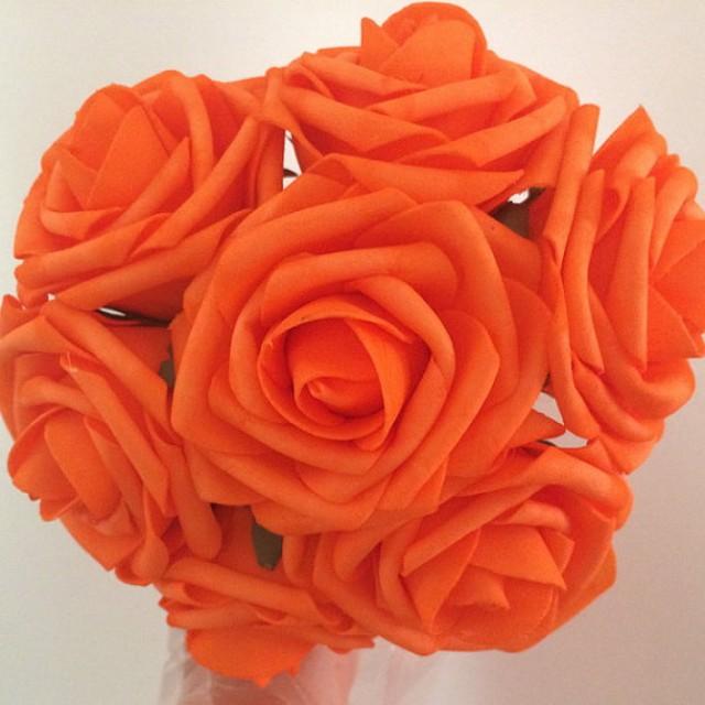 wedding photo - 100pcs Orange Artificial Flowers Fake Foam Roses Diamter 3" For Wedding Table Centerpiece Decor