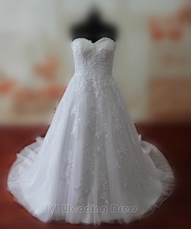 wedding photo - Real Samples Droped Waist Lace Wedding Dresses Lace-up Wedding Gowns Sweetheart Bridal Gowns Plus Size Bridal Dress
