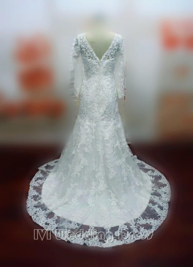 wedding photo - Custom Made Long Sleeves Mermaid Wedding Dress Full Sleeves Lace Bridal Gown Vestido De Noiva