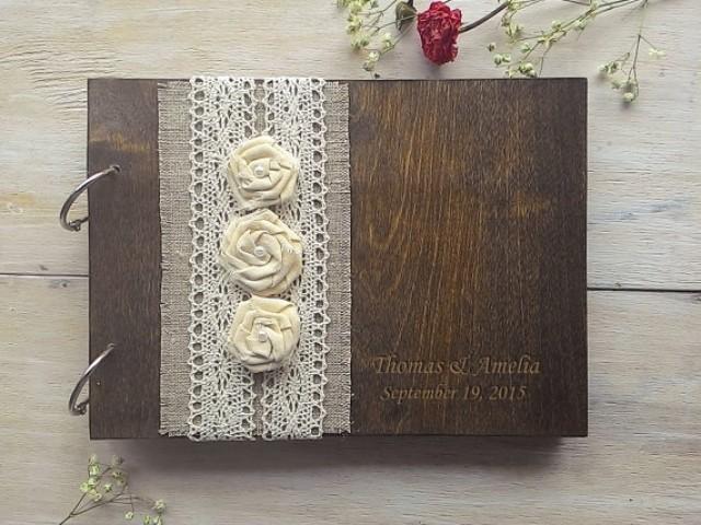 wedding photo - Wooden Guestbook, Wedding Guest Books, Burlap Lace guest book Rustic GuestBook, Custom wedding guestbook, Rustic Wedding Guest Book