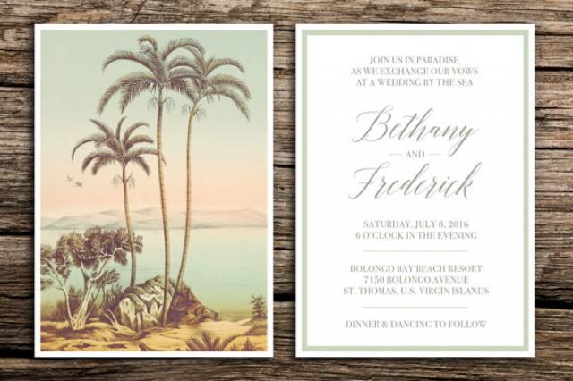 wedding photo - Tropical Paradise Wedding Invitation Set // Destination Wedding Invitation Vintage Beach Wedding Island Wedding Palm Trees