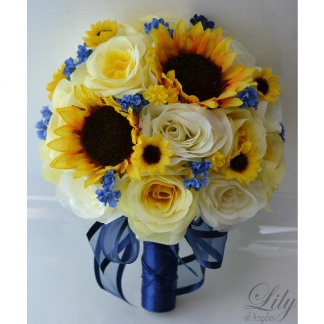 wedding photo - Yellow Royal blue Ivory Fall Sunflower
