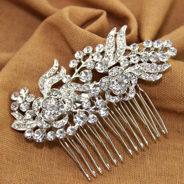wedding photo - Trendy Handmade Flower Design Bridal Hair Clip Crystal Barette