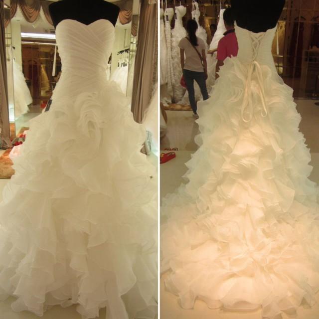 wedding photo - Lace-up Wedding Dress with Rich Ruffles Sweetheart Bridal Gown