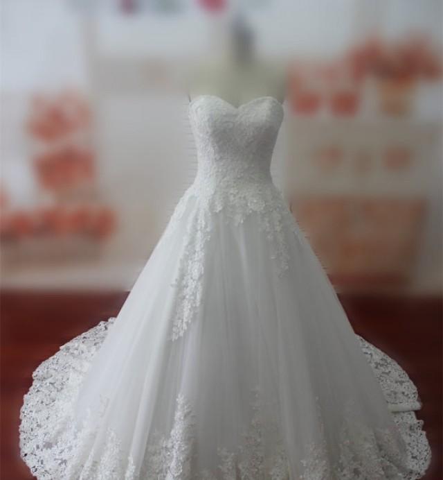 wedding photo - Real Samples Lace Wedding Dress Sweetheart Lace-up Bridal Gown