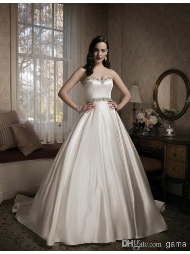 wedding photo - Hot Top Sell Luxurious Satin A Line Wedding Dress Sweetheart Neckline Silk Metallic Beaded Belt Bridal Gown Online with $146.6/Piece on Gama's Store 