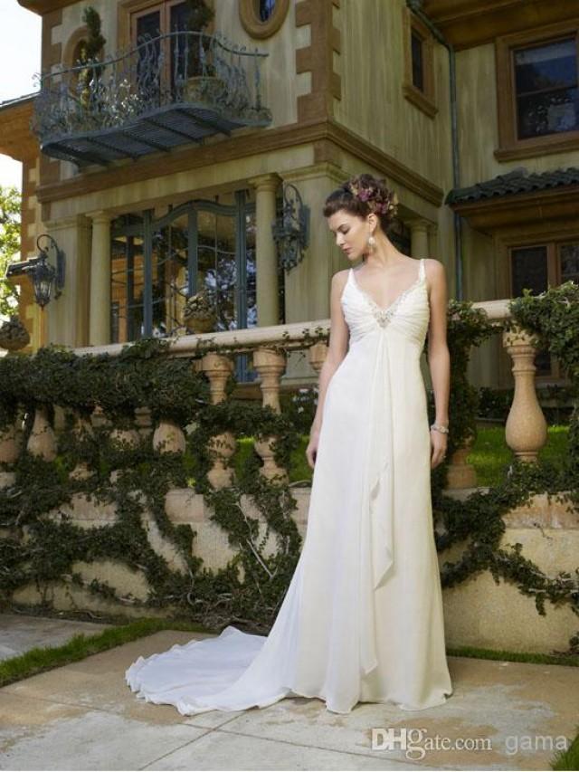 wedding photo - Sexy Ruched V-neck with Beadings Graceful Sheath/Column Summer Chiffon Beach Wedding Dresses with Center Front Draping Custom Made Size Online with $104.72/Piece on Gama's Store 