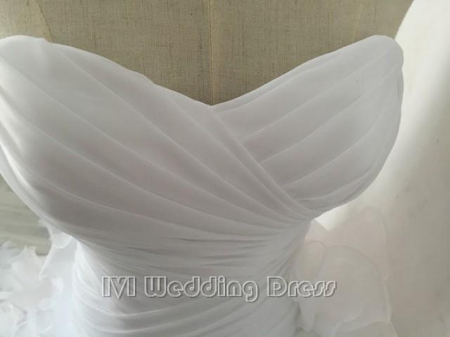 wedding photo - Real Photos Pleated Sweetheart Ruffled Wedding Dress Chapel Train Lace-up Bridal Gown