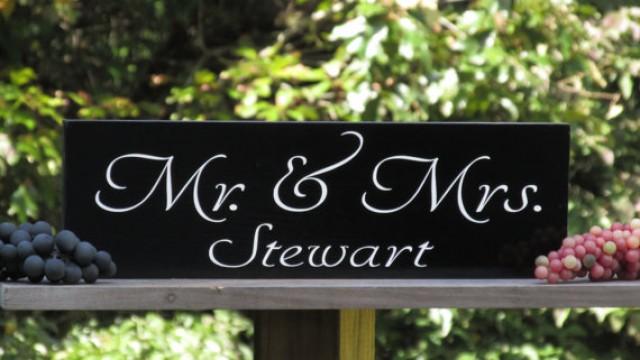 wedding photo - Mr. & Mrs. Last Name © / Personalized Ring Bearer Flower Girl Sign / Painted Solid Wood / Wedding and Home Decor / Handmade Photo Prop