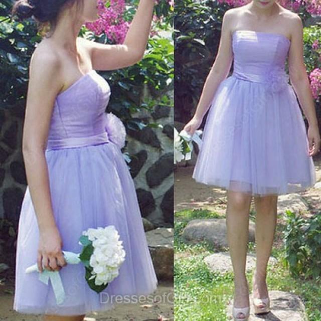 wedding photo - Ball Gown Strapless Tulle Short/Mini Flower(s) Bridesmaid Dresses