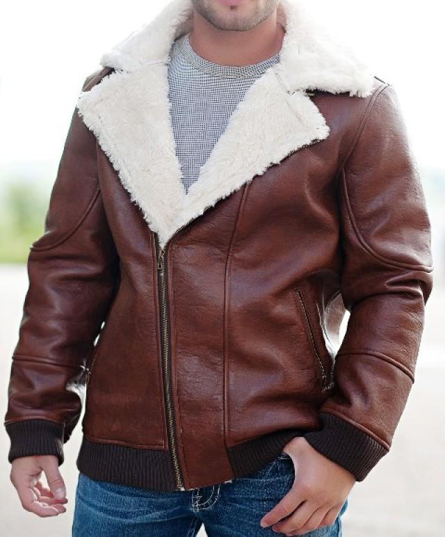 wedding photo - MENS REAL LEATHER SHEARLING FUR BOMBER JACKETS