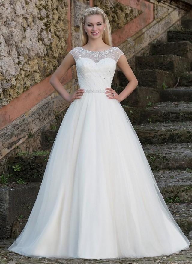 wedding photo - Princess Beaded Illusion Sabrina Neckline Ball Gown Wedding Dresses with Pearls Bridal Gown with Beaded Waistband And Draped Tulle Skirt Online with $167.54/Piece on Gama's Store 