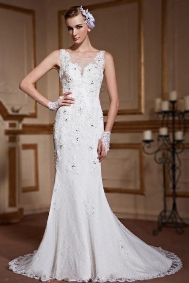 wedding photo - Elegant Fishtail Sleeveless Lace Ivory Wedding Gown- AU$ 1,152.32 - DressesMallAU.com