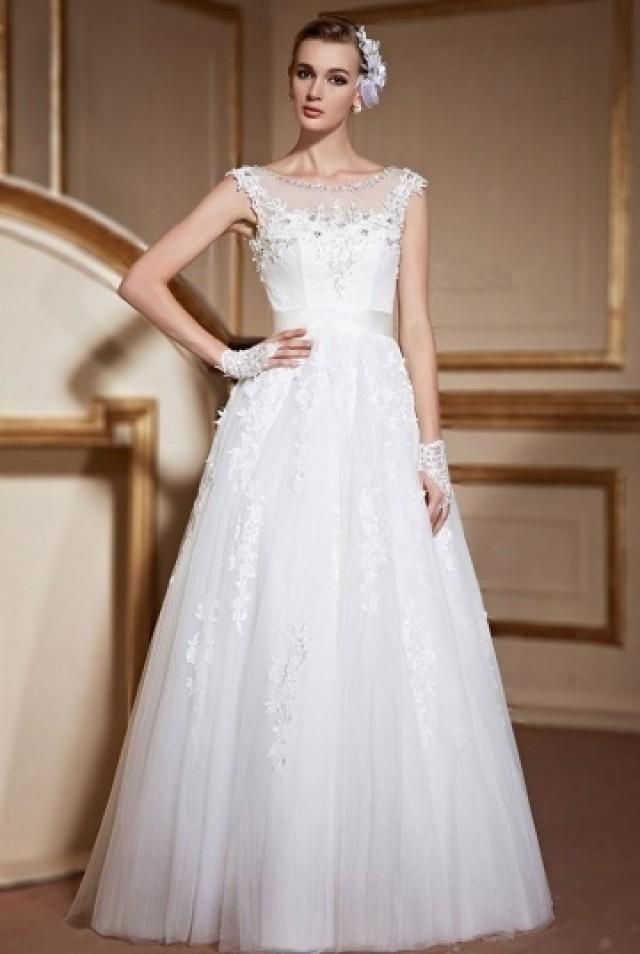 wedding photo - Chic A Line Tulle Appliques Lace Up Ivory Wedding Dress- AU$ 652.26 - DressesMallAU.com