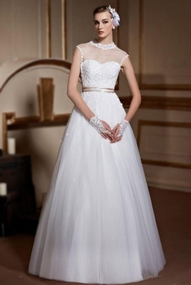 wedding photo - Elegant High Neck A Line Tulle Long Bridal Gown- AU$ 706.61 - DressesMallAU.com