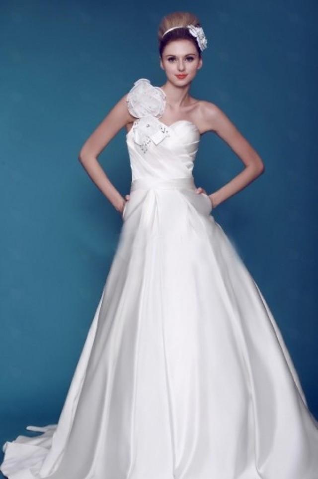 wedding photo - Gorgeous One Shoulder Sleeveless Ball Gown Satin Wedding Dress- AU$ 353.31 - DressesMallAU.com