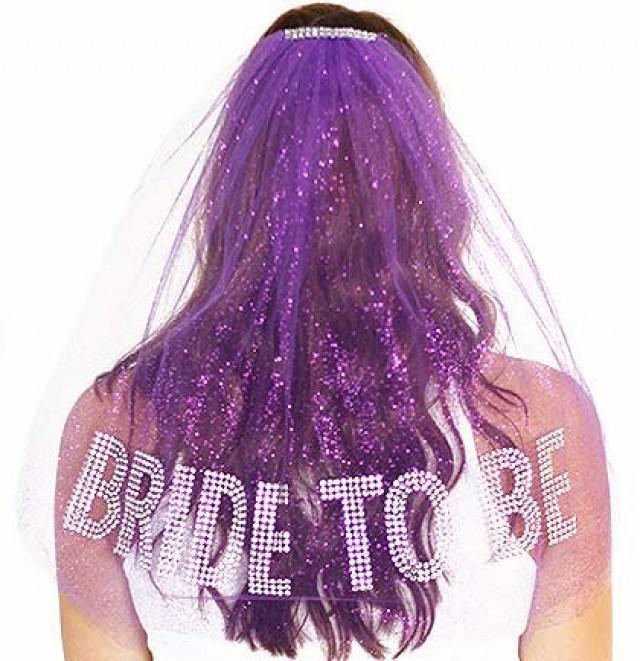 wedding photo - Bachelorette Party Veil : Purple Bachelorette Veil, Bride to be Gem Rhinestone Veil, Bachelorette Party Supplies