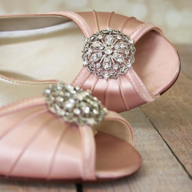Wedding Shoes Pink / Wedge Bridal Shoes / Light Pink Shoes / Vintage Wedding / Pink Wedding / Antique Bridal