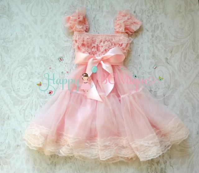 wedding photo - Flower girl dress, Baby Pink Bow Chiffon Lace Dress,Girls dress,baby dress,1st Birthday dress,Pink Dress,Princess dress,Wedding flower girl