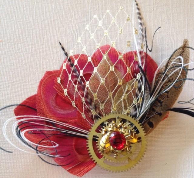 Black Red And Gold Peacock Fascinator You Fascinate Me So Pinter | sale steunk bumblebee red and gold peacock feather Black Red And Gold Peacock Fascinator You Fascinate Me So Pinter | sale steunk bumblebee red and gold peacock feather