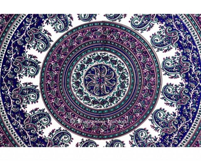 wedding photo - Grey and Blue Psychedelic Tapestry in Round