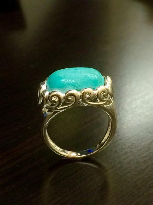 Sterling Silver Turquoise Engagement Ring Art Deco Turquoise Ring