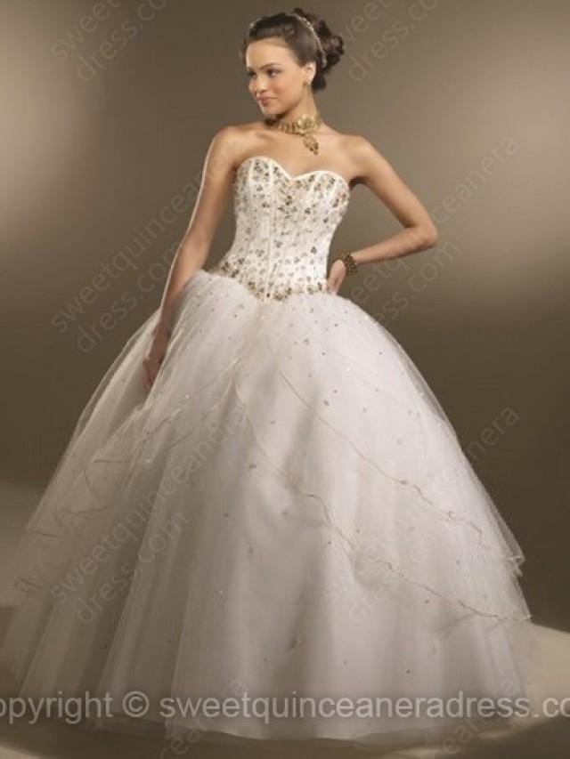 wedding photo - Sweetheart Ball Gown Satin Tulle Floor-length Beading Quinceanera Dresses