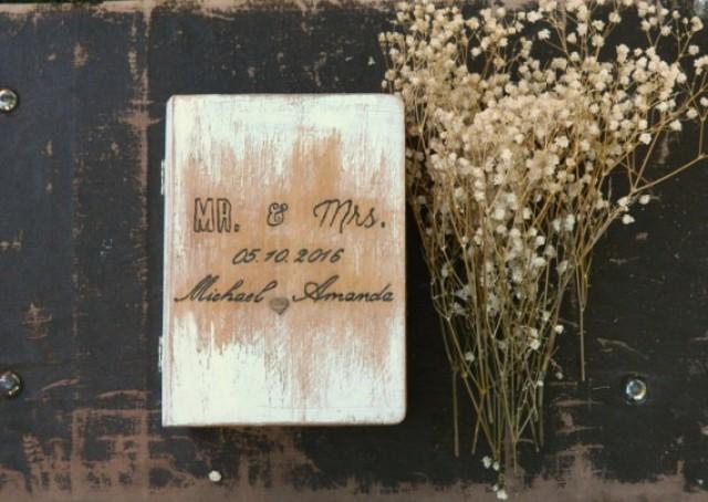 wedding photo - Distressed wedding ring box MR and MRS wedding ring pillow ring holder Custom order Personalized Ring Bearer Box Rustic