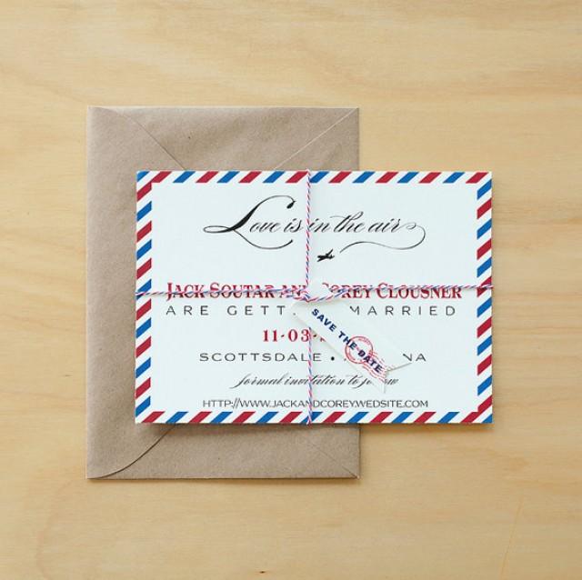 Red Blue Gray Costa Rica Map Dotted Airplane Boarding P C Airplane Wedding Invitations