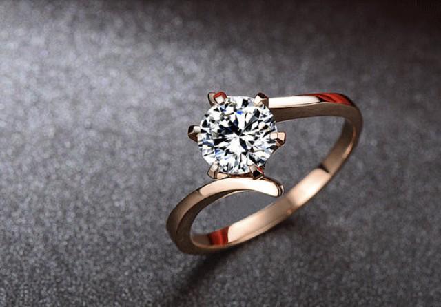 wedding photo - Round Moissanite Engagement Ring, Rose gold diamond ring, Engagement Ring