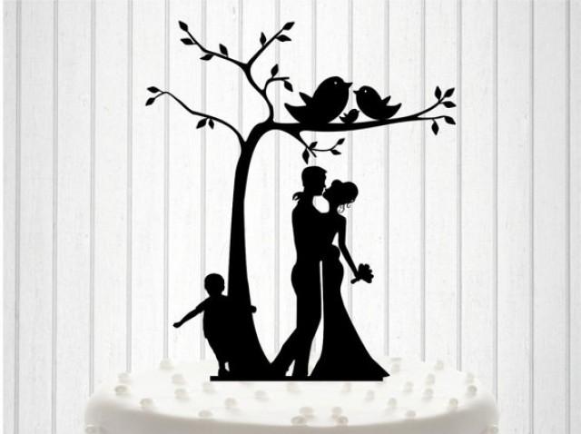 wedding photo - Knit Family - Wedding Cake Topper, Cake Decor, Silhouette Bride and Groom, Wedding Cake Topper with children