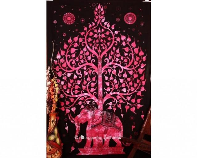 wedding photo - Pink Hippie Elephant Tree Tapestry